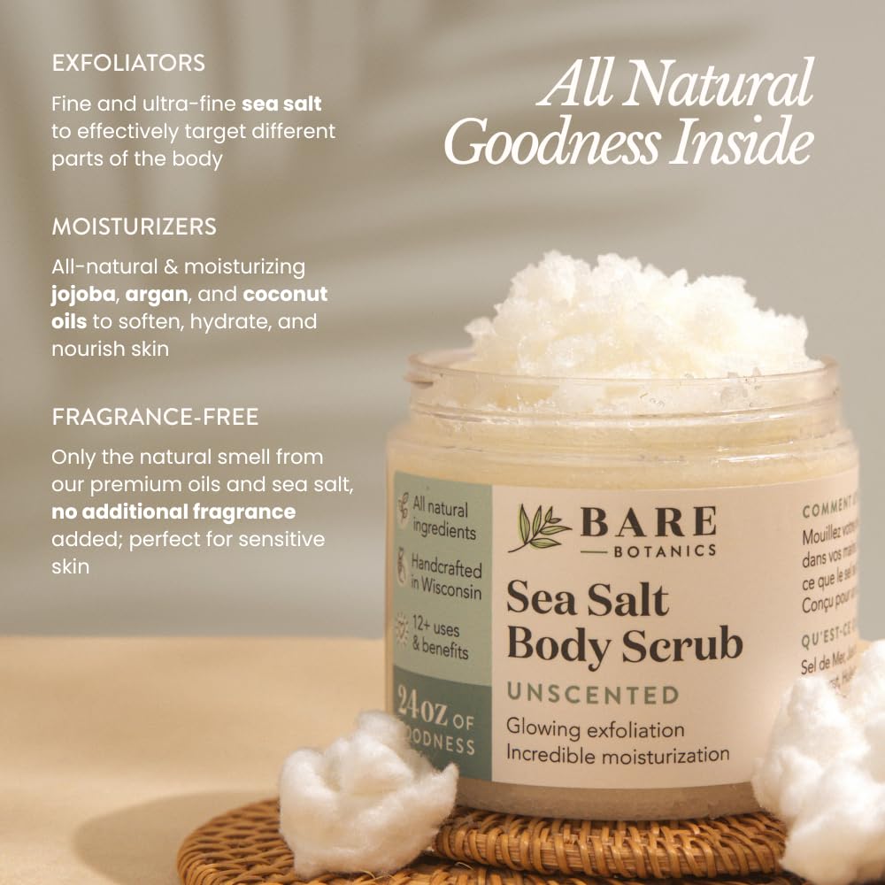 Bare Botanics 24oz Coconut Vanilla Sea Salt Body Scrub Natural Exfoliator