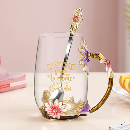Enamel Glass Flower Tea Pot With Removable Loose Tea Leaf Infuser Tea Maker Teapot Set 30.4OZ Gifts for Women,Mom,Birthday