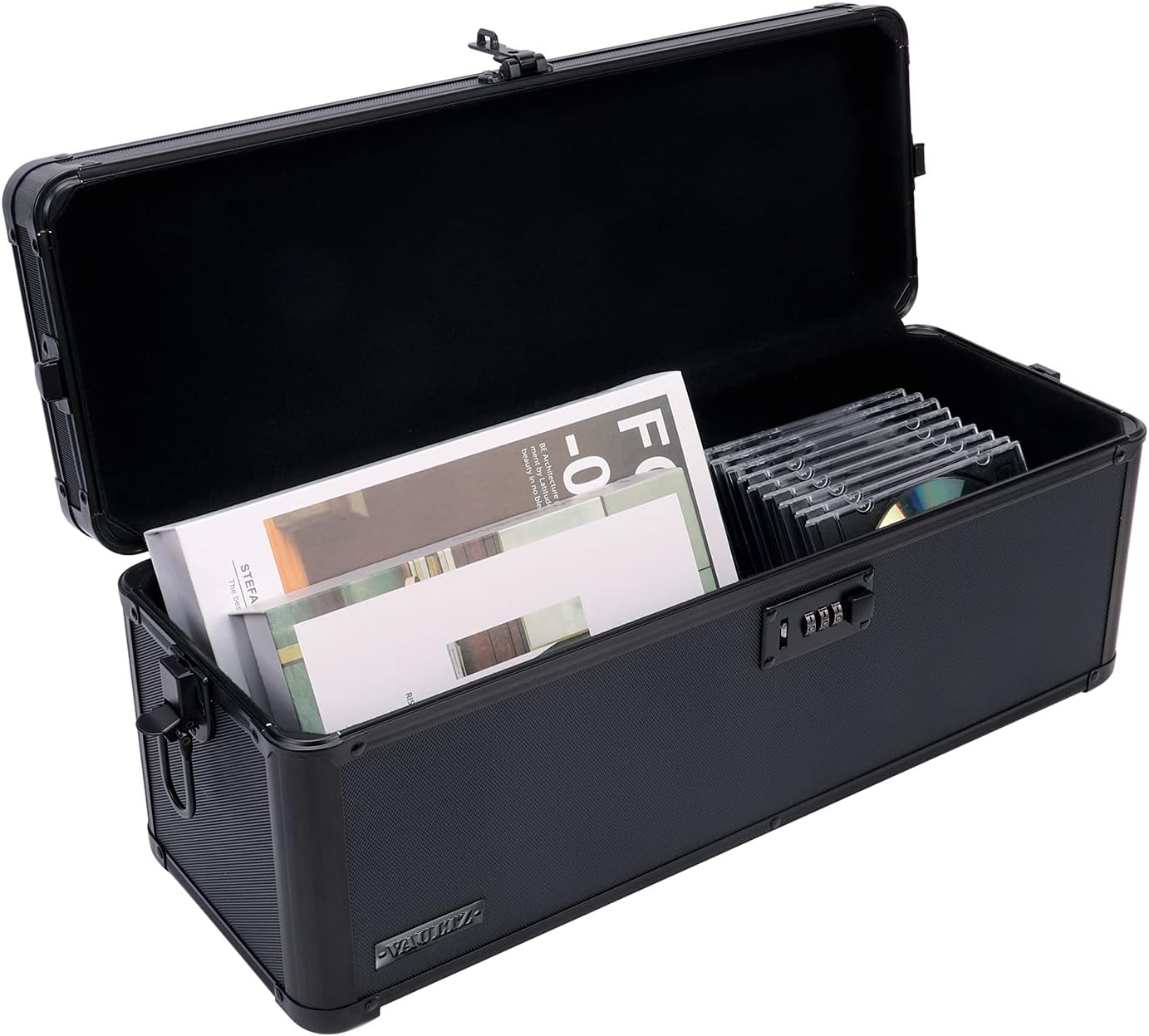 Vaultz Secure Security Lock Boxes - Safe Combination Lock Box, Storage for Documents, Valuables, Medicine & Money - 9.88 x 7.75 x 7 Inch - Black/Chrome