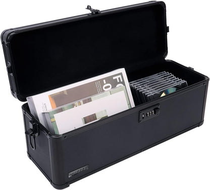 Vaultz Secure Security Lock Boxes - Safe Combination Lock Box, Storage for Documents, Valuables, Medicine & Money - 9.88 x 7.75 x 7 Inch - Black/Chrome