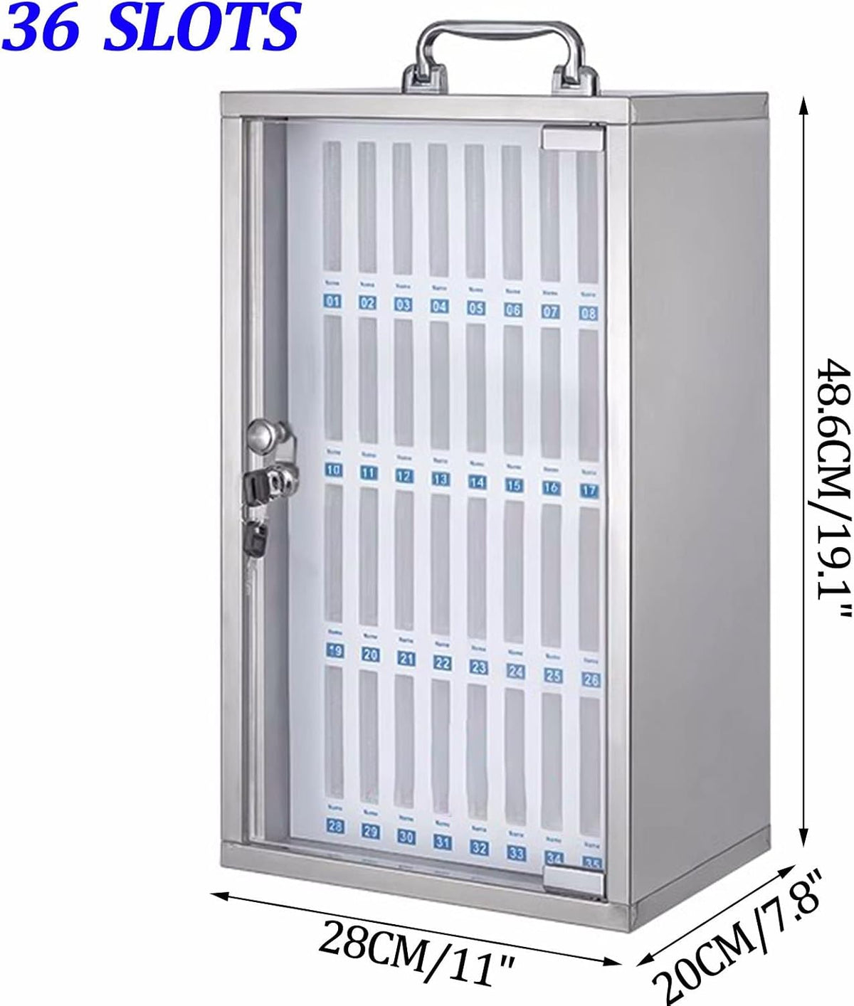 48-Slot Wall-Mounted Phone Storage Box,Lockable Nizer for Mobile Devices,Multi-Slot Charging Station,Silver,Perfect for Home & Office Use,Silver,36Slots