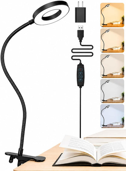 Clip on Light,10 RGB Colors+10 Brightness Small Desk Lamp with Clamp Light