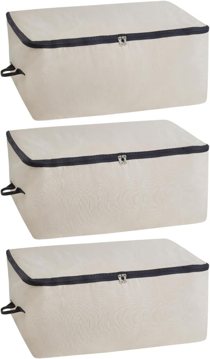 Canvas Storage Bags for Comforters and Blankets - X-Large Zippered Storage Bags for Blankets, Comforters, and Clothes - Easy Storage Under Bed, 100% Cotton, Breathable with Carrying Straps (2 Bags)