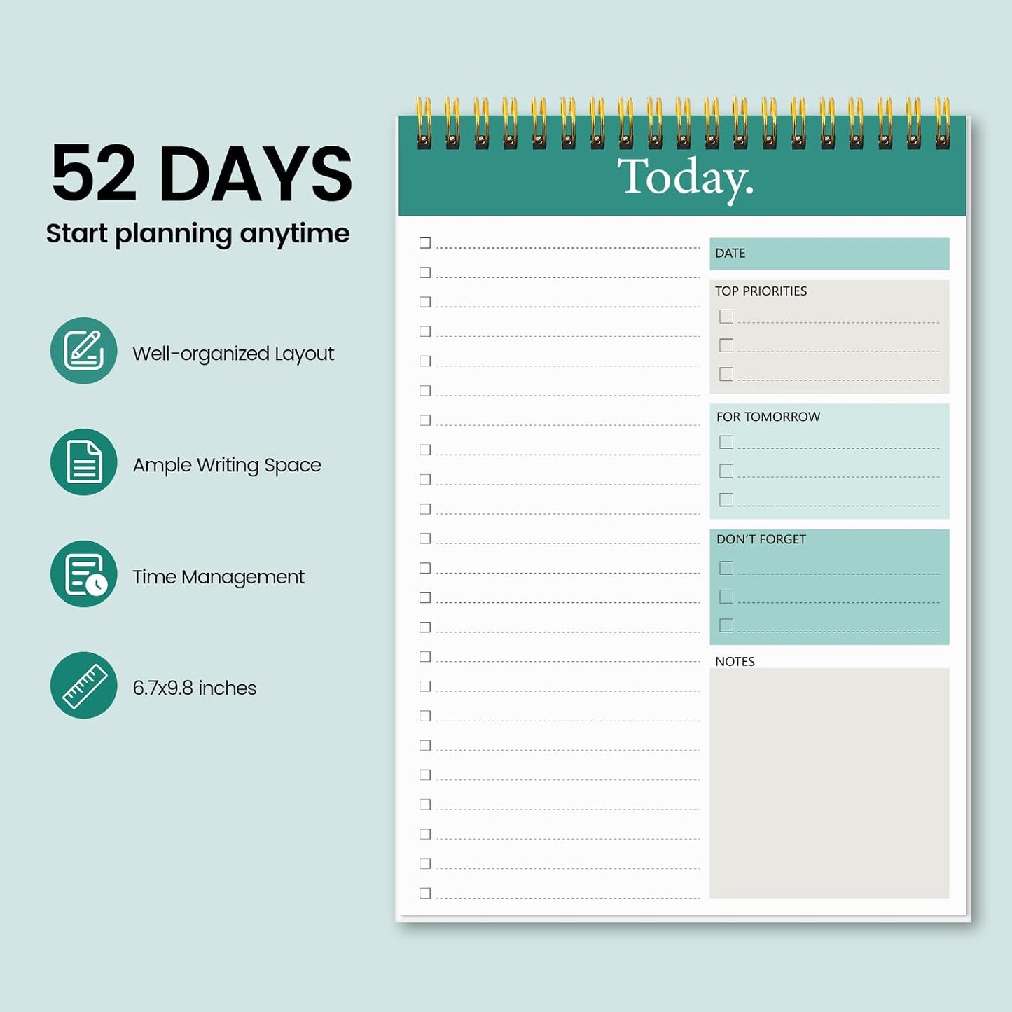 To Do List Notepad - Daily Planner Notepad 104 Pages Task Planner, 6.7" x 9.8" Double Sided Spiral Notebook with Checklist Productivity Planning Pad for Work Office Home-Pink