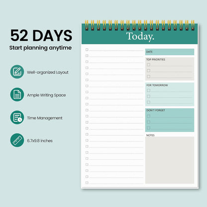 To Do List Notepad - Daily Planner Notepad 104 Pages Task Planner, 6.7" x 9.8" Double Sided Spiral Notebook with Checklist Productivity Planning Pad for Work Office Home-Pink