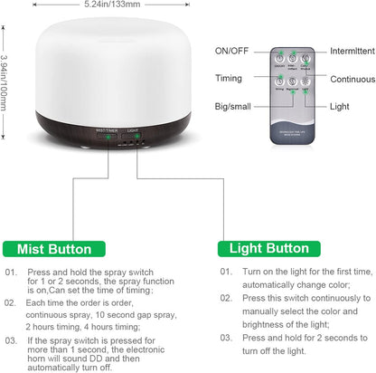 300ML Essential Oil Diffuser, Remote Control Ultrasonic Aromatherapy Oil Diffusers Cool Mist Humidifier, Waterless Auto-Off and 7 LED Light Colors for Bedroom, Yoga, SPA, Baby