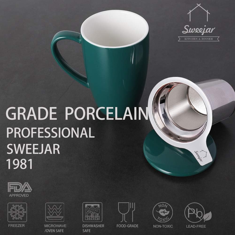 Sweejar Porcelain Tea Infuser Mug with Lid, 16 oz Teacup with Strainers for Loose Leaf Tea, Microwave and Dishwasher Safe Coffee Mug(Purple)