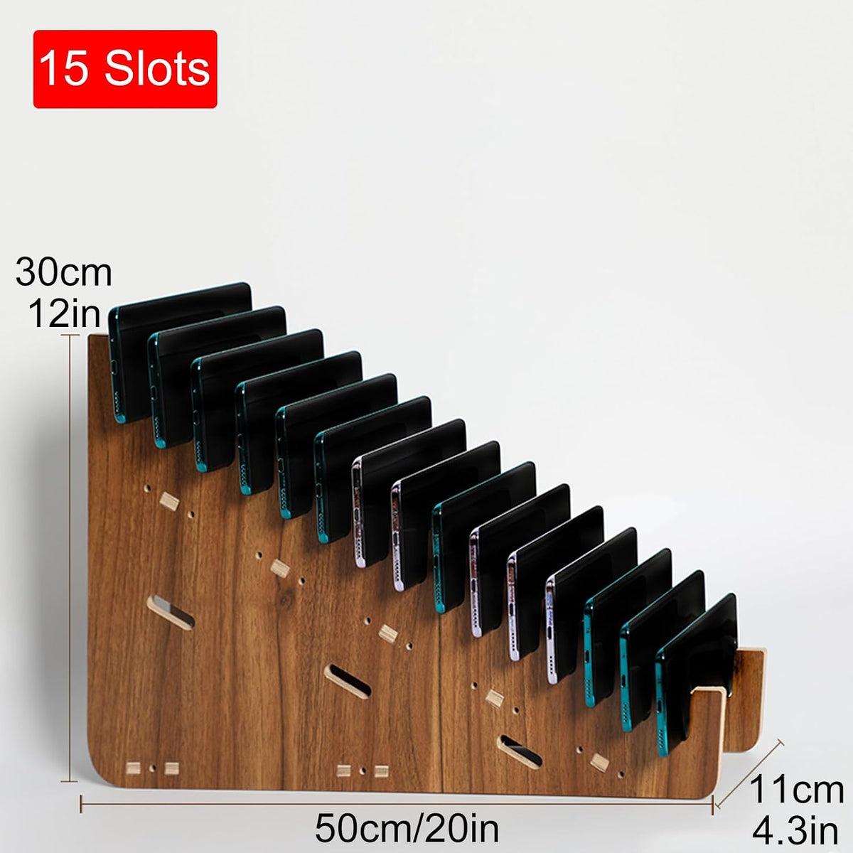 Cell Phone Holder Classroom, Wood Charging Station Rack Organizer for Multiple Devices, Cell Phone Box for Home School Office(50x11x30cm/20x4.3x12in)