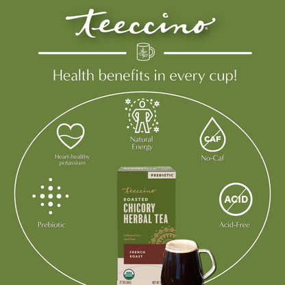 Teeccino Herbal Tea Sampler Assortment - 12 Tea Bags - Maca Chocolaté, French Roast, Hazelnut, Vanilla Nut - Roasted Caffeine Free Herbal Tea, Prebiotic for Natural Energy