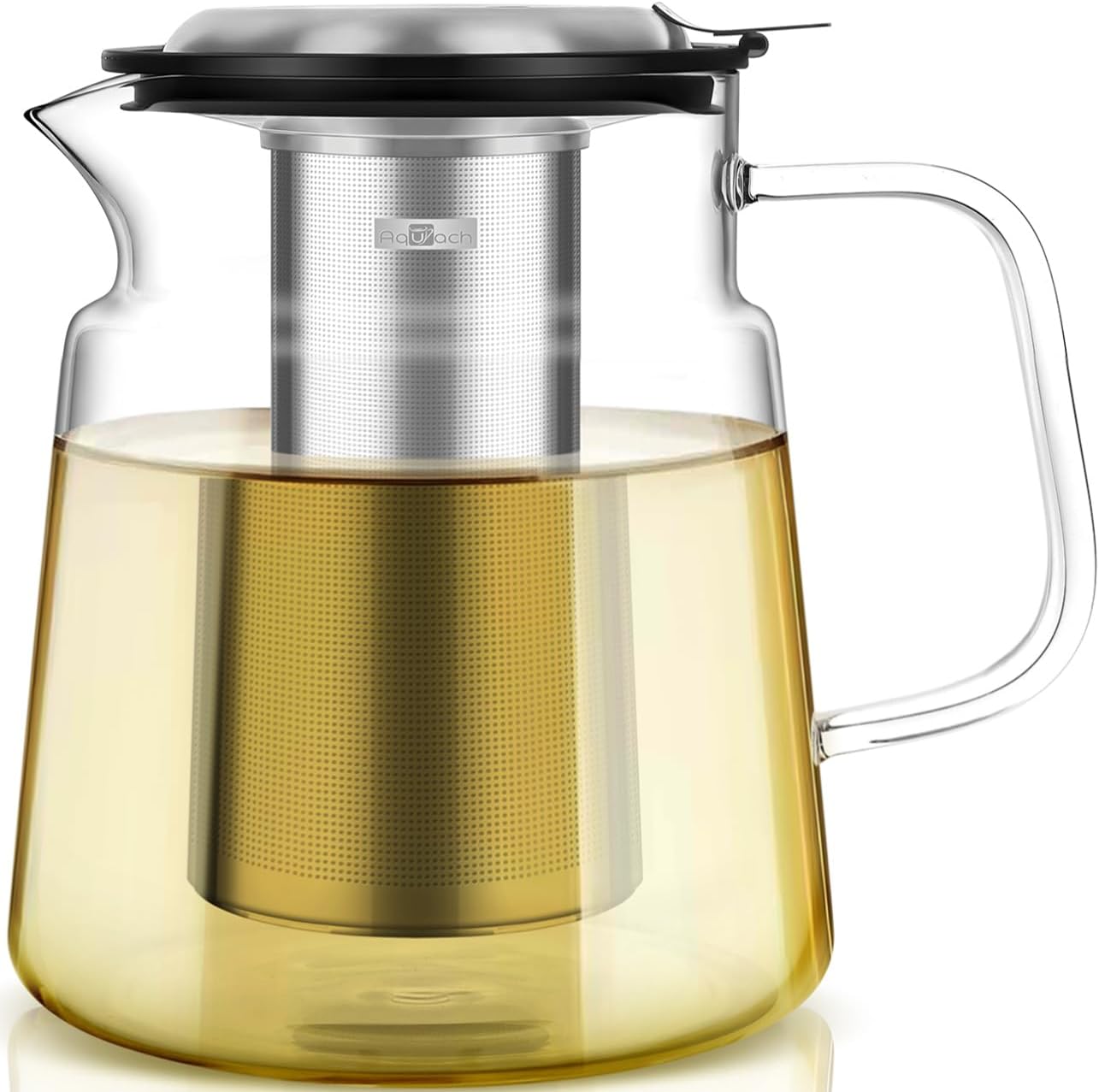 Aquach 51oz Glass Teapot with Infuser, Stovetop Safe Borosilicate Tea Pot | Dishwasher Safe, Plastic-free, Precise Loose Leaf Filter, Easy-clean Opening, Sharing Capacity