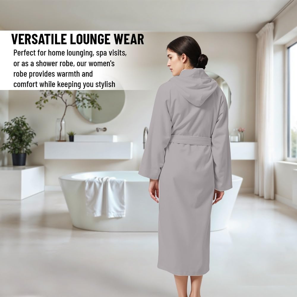 KAHAF COLLECTION Women Hooded 100% Cotton Terry Bathrobe, Soft Absorbent Quick Dry Robe for Spa, Shower & Home Wear