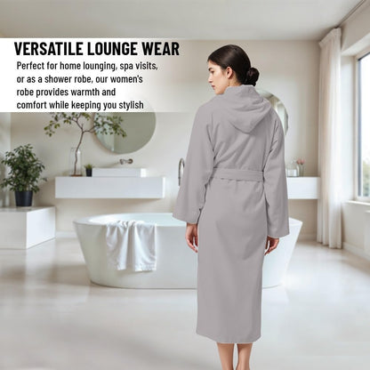 KAHAF COLLECTION Women Hooded 100% Cotton Terry Bathrobe, Soft Absorbent Quick Dry Robe for Spa, Shower & Home Wear