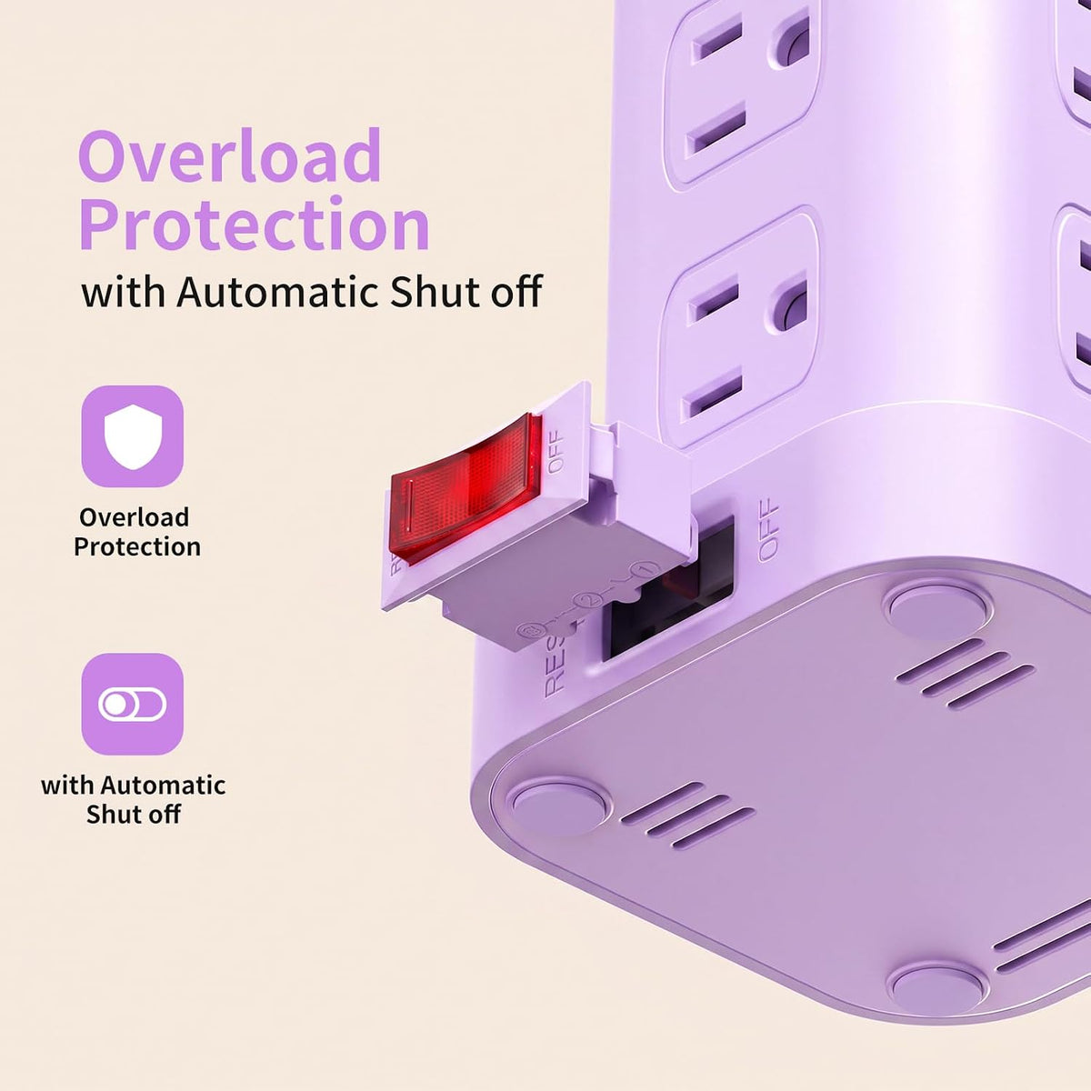 Extension Cord with Multiple Outlets, SMALLRT Power Strip Tower, Outlet Extender with 12 AC Outlets 4 USB, 6.5FT Extension Cord for Home Dorm Room, Office Supplies,Overload Protection