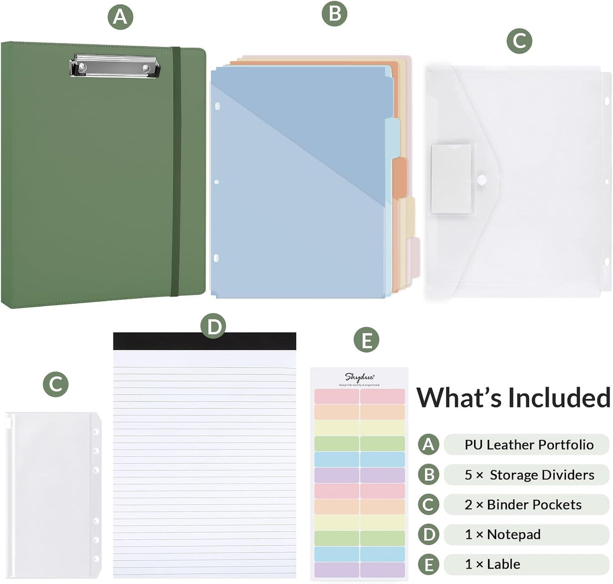 SKYDUE 3 Ring Binder with Clipboard, 13.2" × 10.2" Faux Leather 1 Inch Binder Organizer with 5 Pocket Dividers, Notepad, Labels & 2 Storage Pockets for Teachers, Students, Nurses & Office Work