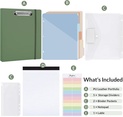 SKYDUE 3 Ring Binder with Clipboard, 13.2" × 10.2" Faux Leather 1 Inch Binder Organizer with 5 Pocket Dividers, Notepad, Labels & 2 Storage Pockets for Teachers, Students, Nurses & Office Work