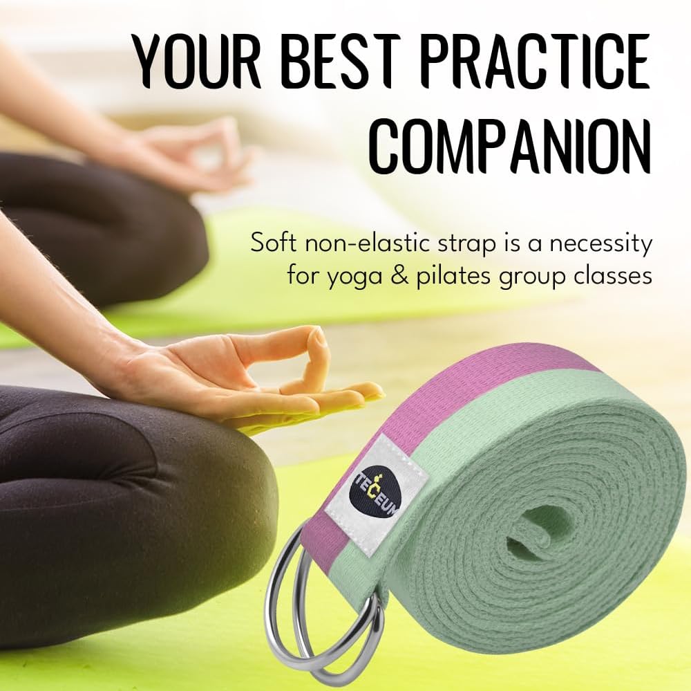 TECEUM 2 IN 1 Yoga & Mat Strap for Stretching – Cotton – 6/8/10 ft