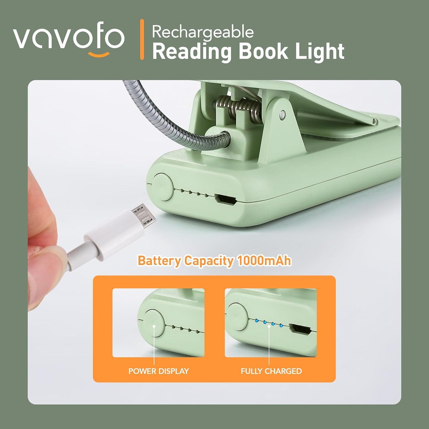 VAVOFO Clip On Book Light for Bed Kids, 7 LED Reading Light with 9-Level Warm Cool White Daylight, Eye Care Lamp with Power Indicator for Bookworms (Blue)
