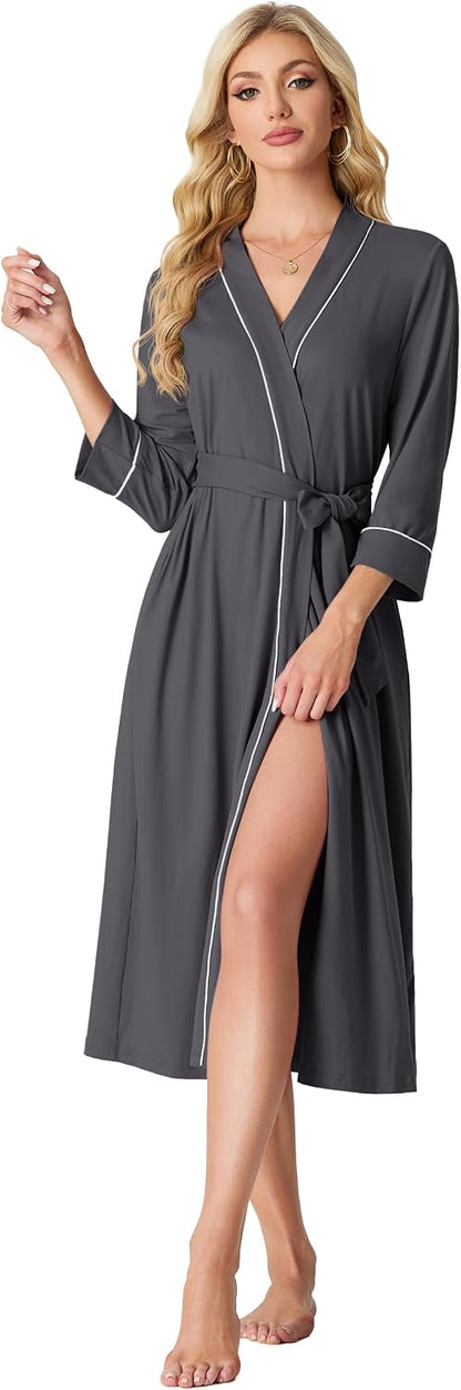 PrinStory Robes for Women 3/4 Sleeve Long Bath Robe XS-4XL