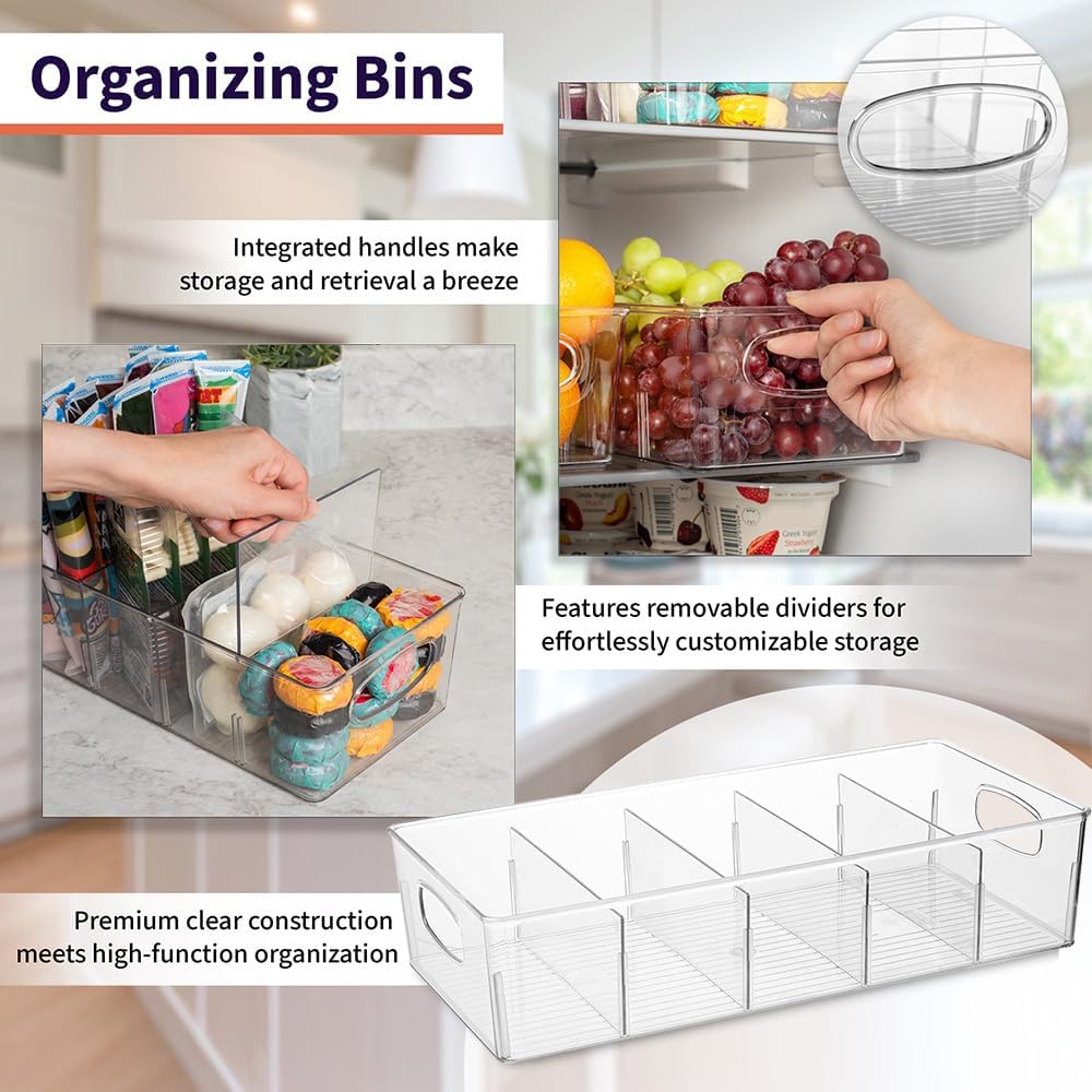 ClearSpace Plastic Pantry Organization and Storage Bins with Removable Dividers – Perfect Kitchen Organization or Kitchen Storage – Refrigerator Organizer Bins, Cabinet Organizers (2 Pack)