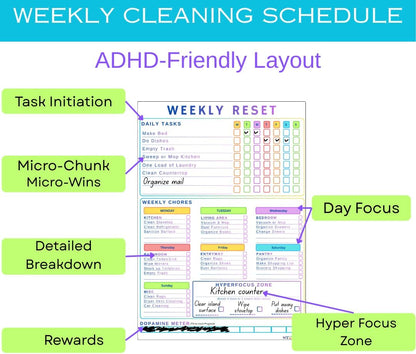 ADHD Cleaning Planner for Adults – Magnetic Dry Erase Board Daily, Weekly Adhd Cleaning Schedule & Checklist – Household Chores Organizer (9 x 13 inch) (Weekly)