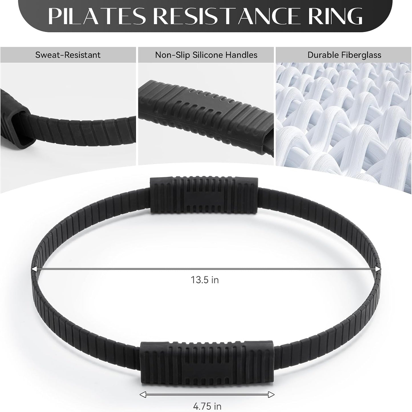 Pilates Kit, 13.5 Inch Magic Circle Ring with Core Ball and 5-Level Resistance Bands for Stretching, Toning & Full Body, Home Workout Pilates Equipment