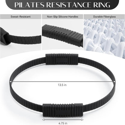 Pilates Kit, 13.5 Inch Magic Circle Ring with Core Ball and 5-Level Resistance Bands for Stretching, Toning & Full Body, Home Workout Pilates Equipment