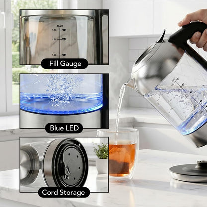 OVENTE 1.8L Glass Electric Kettle Water Boiler, Silver KG751S