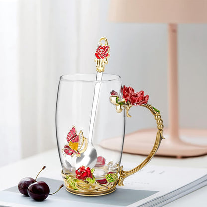 Enamel Glass Flower Tea Pot With Removable Loose Tea Leaf Infuser Tea Maker Teapot Set 30.4OZ Gifts for Women,Mom,Birthday