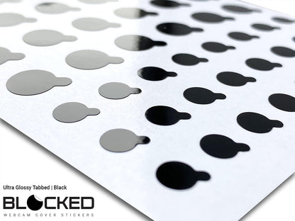 Blocked Original Vinyl Webcam Cover Stickers | Restickable & Stackable Privacy Covers | for All Camera-endable Devices | 3-Sizes | 57 Black Tabbed (Muted Matte)