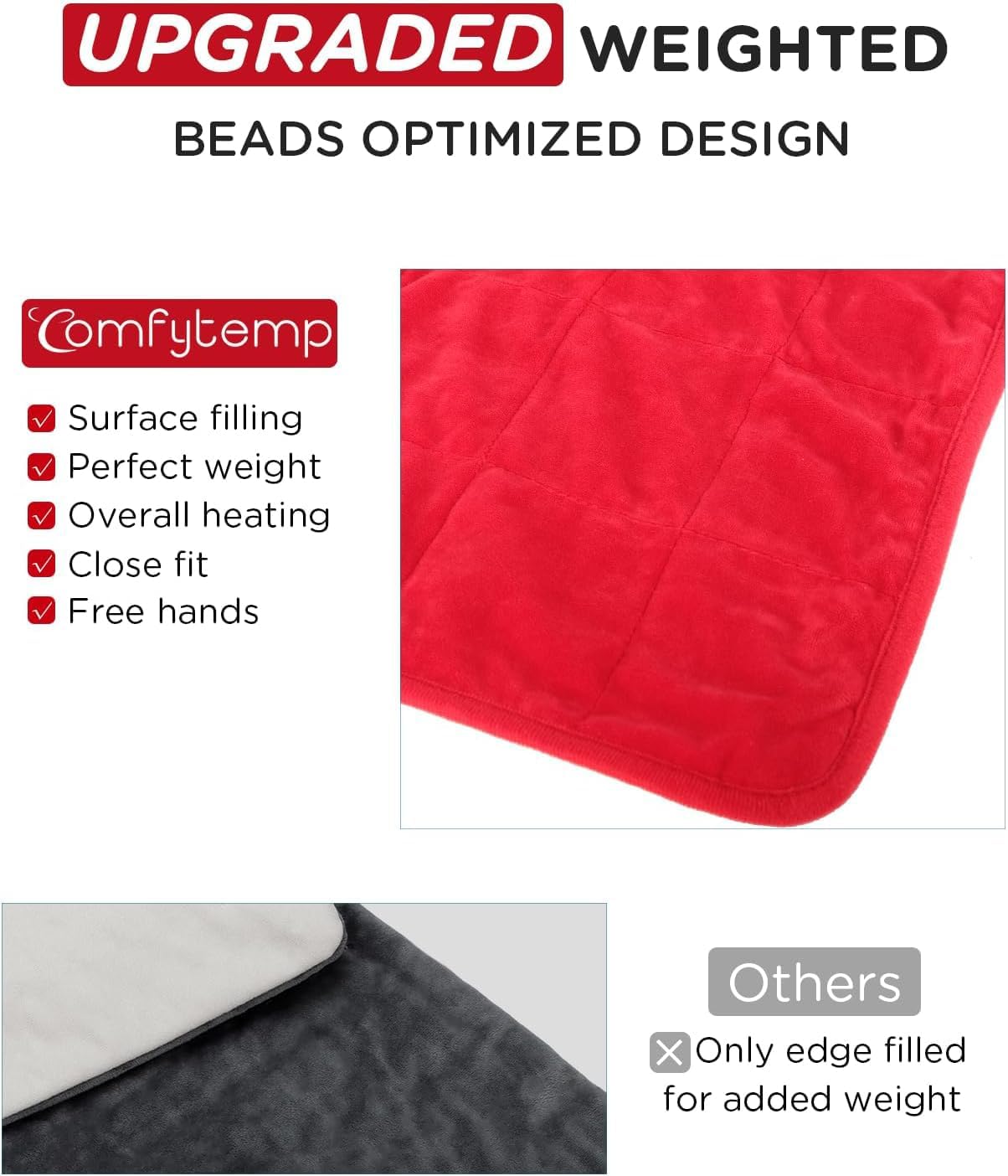 Comfytemp Weighted Heating Pad for Period & Back, 2.2lb Extra Large Menstrual Heated Pad, 12" x 24" XL Electric Heat Pad with 9 Heat Level & 11 timers auto-off for Neck Shoulder Leg Knee Abdomen, Gray
