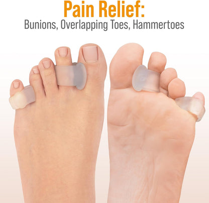 5 STARS UNITED Big Toe Spacers for Men & Women – 4 Gel Separators for Overlapping & Curled Toes, Bunions, Alignment - Diabetic Foot Care, Silicone Spreader, Corrector & Straightener, Clear