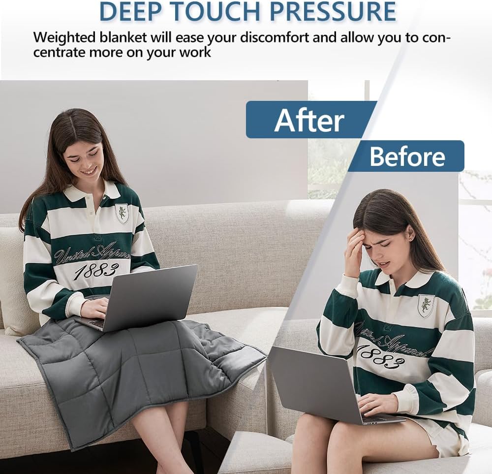 L'AGRATY Weighted Lap Pad 7lb: Small Weighted Blanket for Adults - Cooling Portable Travel Blanket for Relaxation Sleeping - Washable All-Season (29" x 24")