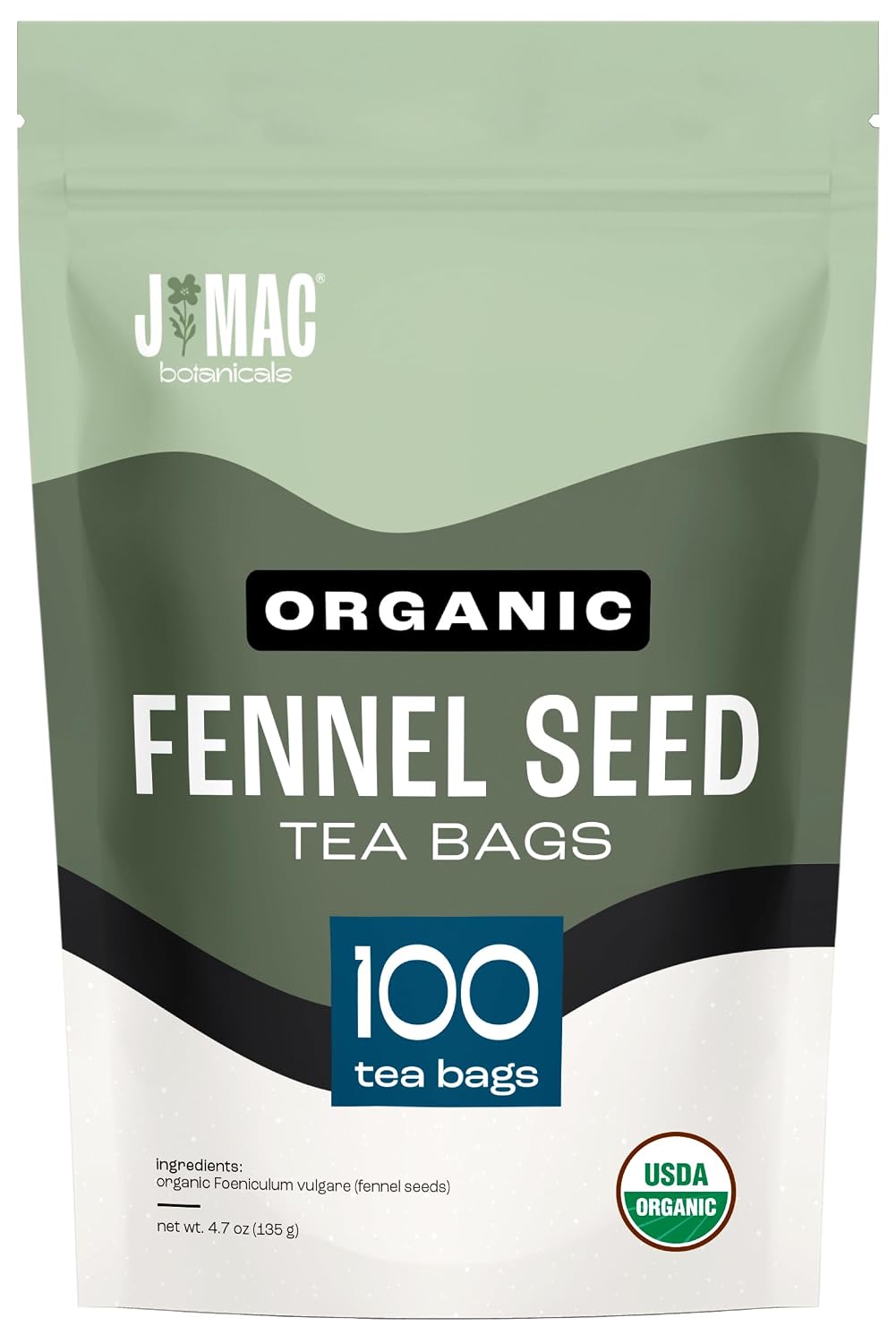 J MAC BOTANICALS, Organic Fennel Seed Tea Bags (100 Count)- Certified by Organic Certifiers, Inc. - Quality Tea From Nile Valley, Egypt, Packaged in the USA