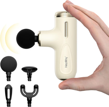 HEYCHY Super Mini Massage Gun Deep Tissue, Handheld Muscle Massager with 4 Heads, Percussion Travel Size Massager Gun FSA Eligible for Men Women Back Relief, Quiet for Home, Gym, Office, HSA, Black