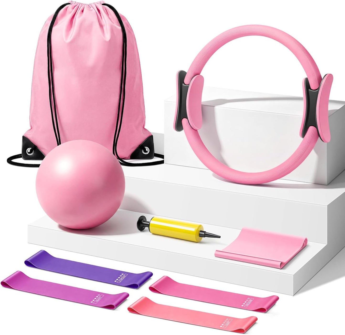 Pilates Kit for Home Workout: Pilates Ring and Ball Set for Women with Resistant Loops, Stretch Band & Storage Bag - Essentials Pilates Accessories Kit for Beginners Full Body Workouts