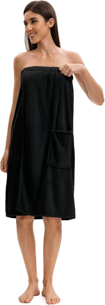 Towel Wrap For Women After Shower，Plush Bath Robe Female，Sauna Spa Wrap Around Towels With Pockets