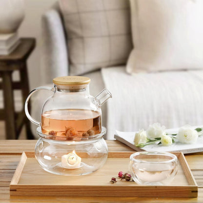 CNGLASS Glass Teapot Stovetop Safe,Clear Teapot with Removable Infuser 20.3 oz,Loose Leaf and Blooming Tea Maker