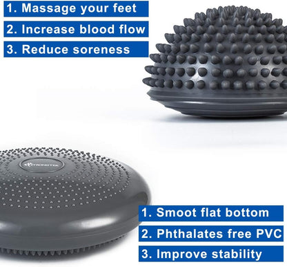 StrongTek Hedgehog Balance Pods with Hand Pump, Stability Balance Trainer Dots Plus Large Balance Pad, Core Body Balancing, Inflatable Stepping Pads, Sensory Wiggle Seats for Kids (Set of 5)