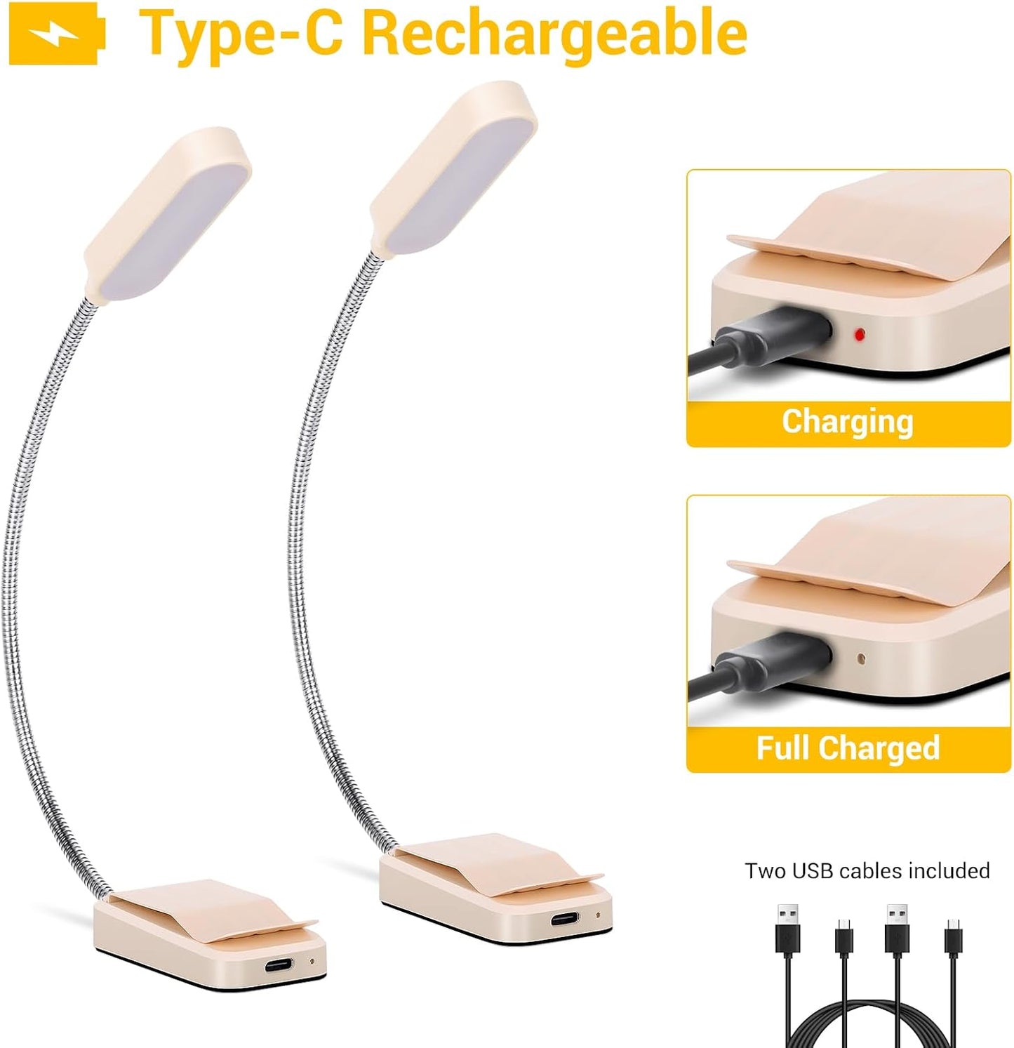 2 Pack Rechargeable Book Lights for Reading at Night, Eye-Caring Clip-On Reading Lights with 3 Color Temperatures & 3 Brightness Levels, Long Runtime Small Lightweight Clip on Lamp, Gifts for Reader