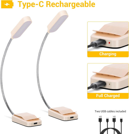 2 Pack Rechargeable Book Lights for Reading at Night, Eye-Caring Clip-On Reading Lights with 3 Color Temperatures & 3 Brightness Levels, Long Runtime Small Lightweight Clip on Lamp, Gifts for Reader