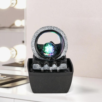Tabletop Water Fountains, 3 Gears Desktop Fountain Indoor with Led Rolling Ball, Table Top Small Water Feature Interior Zen Relaxation Decor for Home Bedroom Living Room Office Apartment
