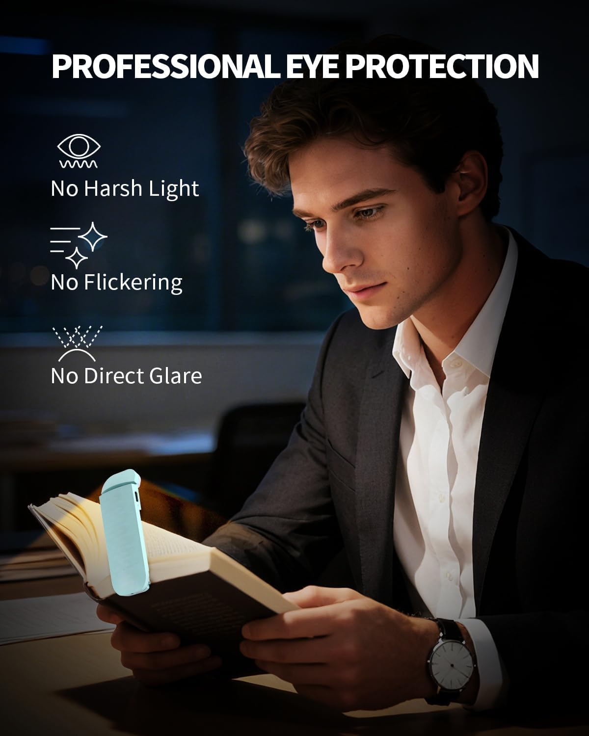 HEMONNKAM Book Reading Light, Rechargeable Clip on Booklight, Eye Caring 3 Color Temperatures & 5 Brightness Levels, Night Use for Bed, Long Lasting, Reading at Night in Bed, Purple