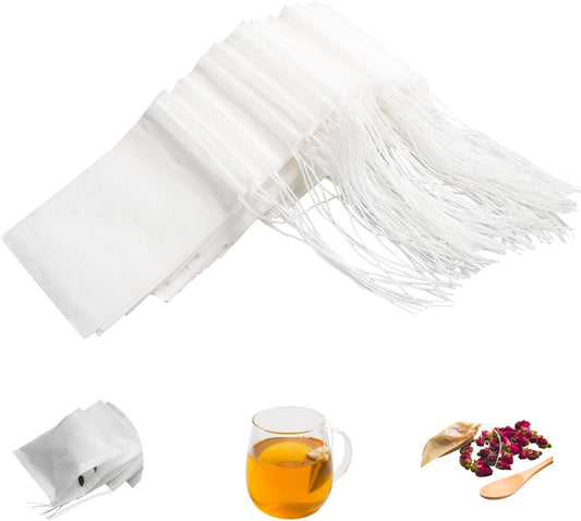Eketirry 100pcs Tea Filter Bags for Loose Tea, Empty Tea Bags, Natural Wood Pulp Paper Material, Disposable Unbleached Tea Filter Bags with Drawstring for Loose Tea (White, 3.15 x3.94 inch)