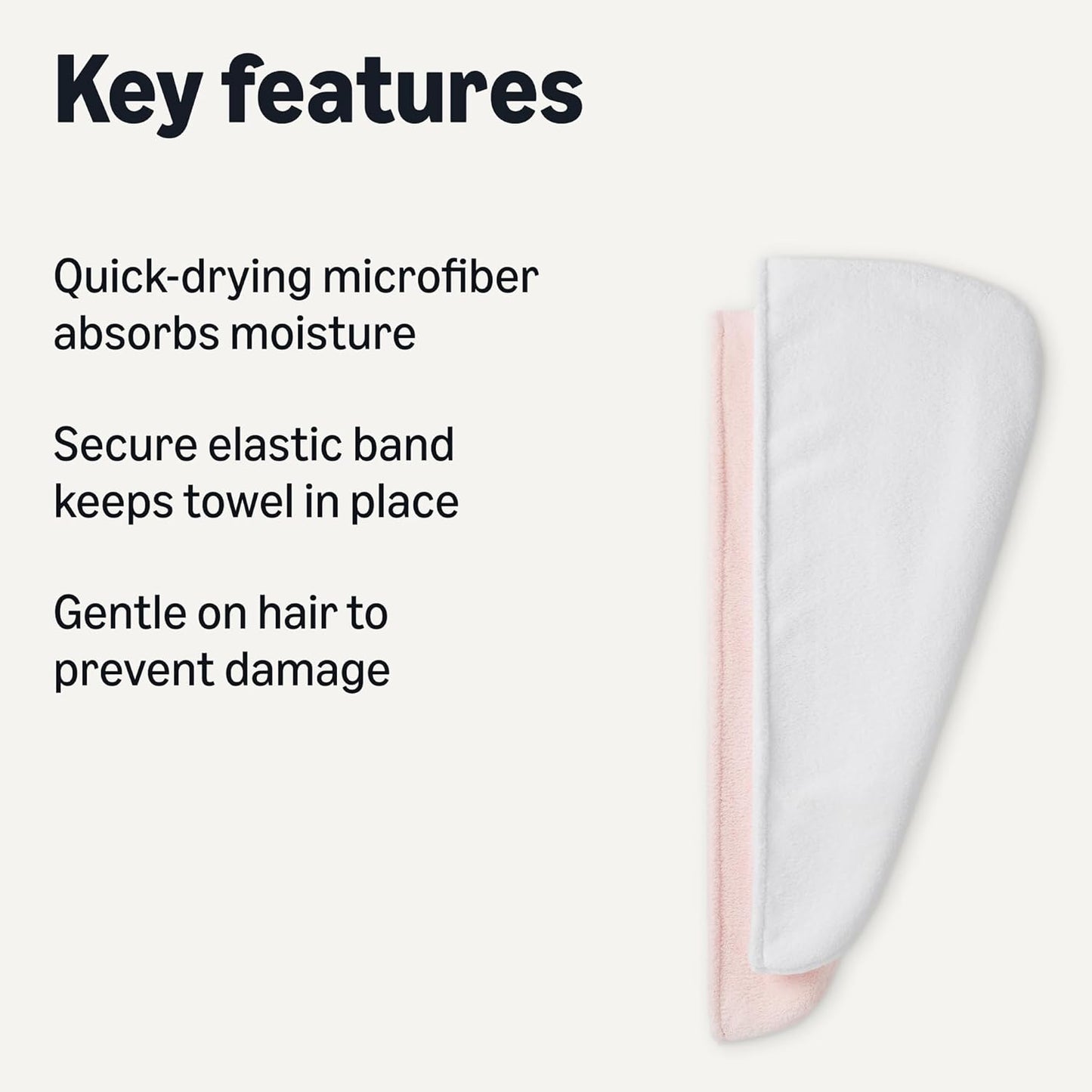 Amazon Basics Quick Dry Microfiber Hair Towel Wrap, Hair Drying Towel, Grey/Beige, 2-Pack