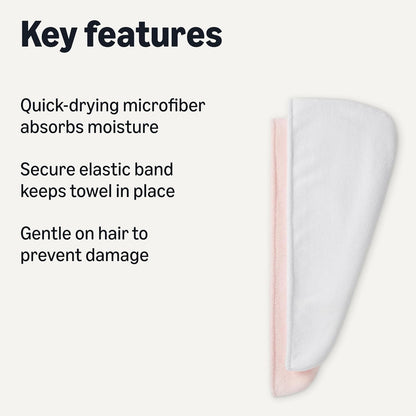 Amazon Basics Quick Dry Microfiber Hair Towel Wrap, Hair Drying Towel, Grey/Beige, 2-Pack