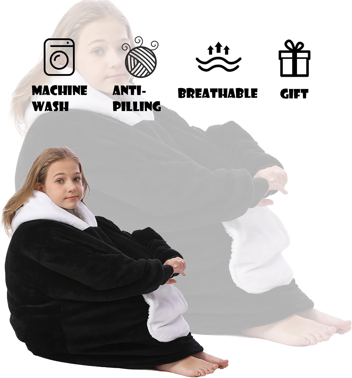 Kipswiza Wearable Blanket Hoodie Gifts for Women and Men, Oversized Cozy Warm Flannel Sherpa Hooded Blankets Sweatshirt with Giant Pockets for Adult and Teens, Dark Gray