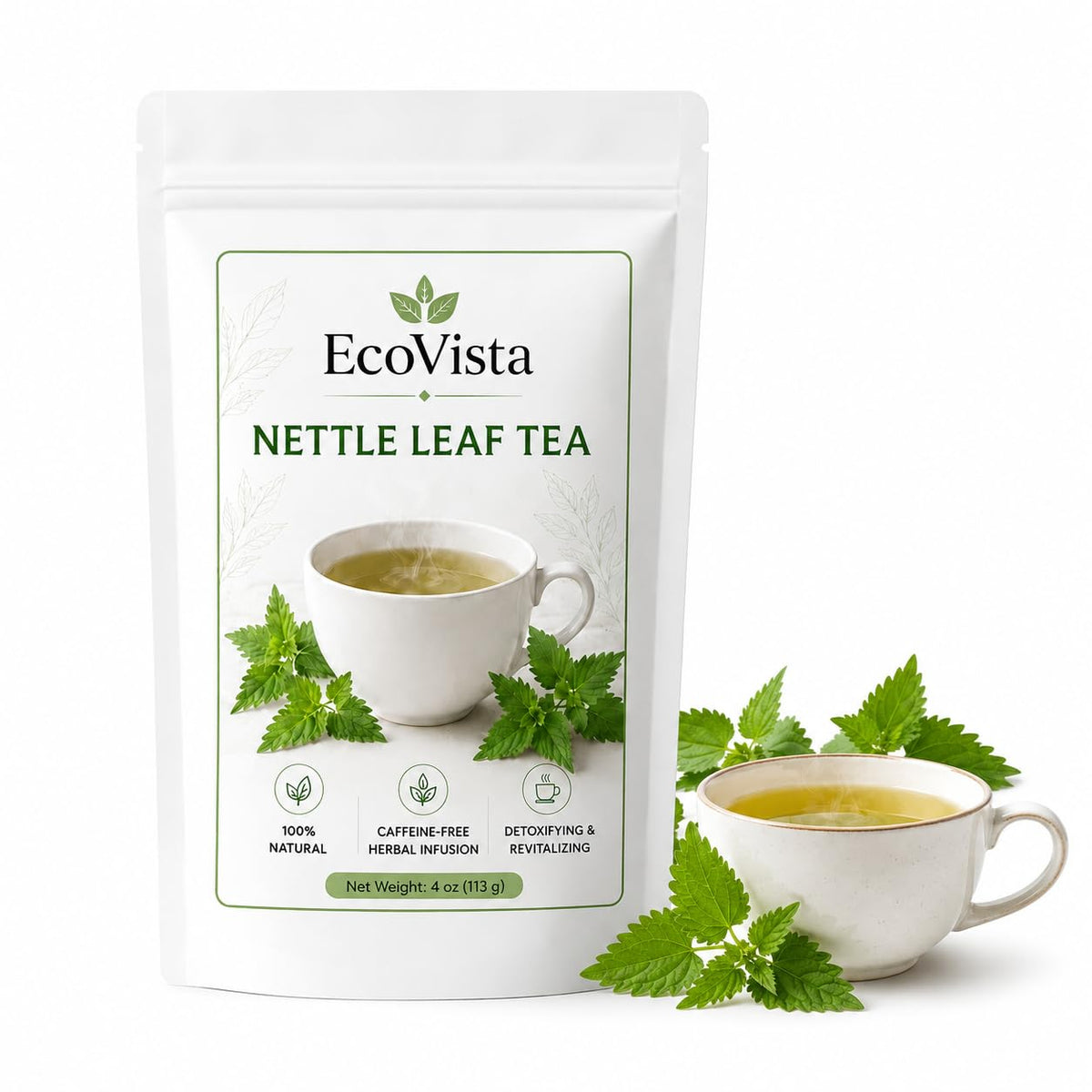 Ecovista Stinging Nettle Leaf 4oz | Dried Nettle Leaves (Urtica Dioica) | Premium Cut & Sifted Herbal Tea | Caffeine-Free | 100% Natural & Pure