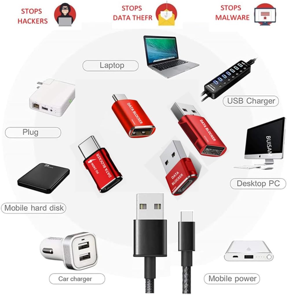 Data Blocker, USB C Data Blocker Protect Against Juice Jacking, 6-pcs