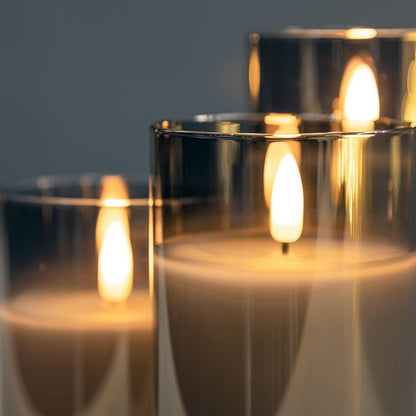 ANGELLOONG Flickering Flameless Candles, Realistic Battery Operated Candles with Remote and Timer, Set of 3 LED Candles for Fall Room Home Wedding Decor Centerpieces Table Party Christmas Decorations