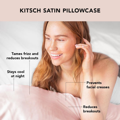 Kitsch Satin Pillowcase with Zipper for Hair & Skin - Softer Than Silk Pillow Cases, Smooth Cooling Satin Pillow Case, Wrinkle-Free, Machine Washable - Pillow Cases Standard Size (19x26) - Blush